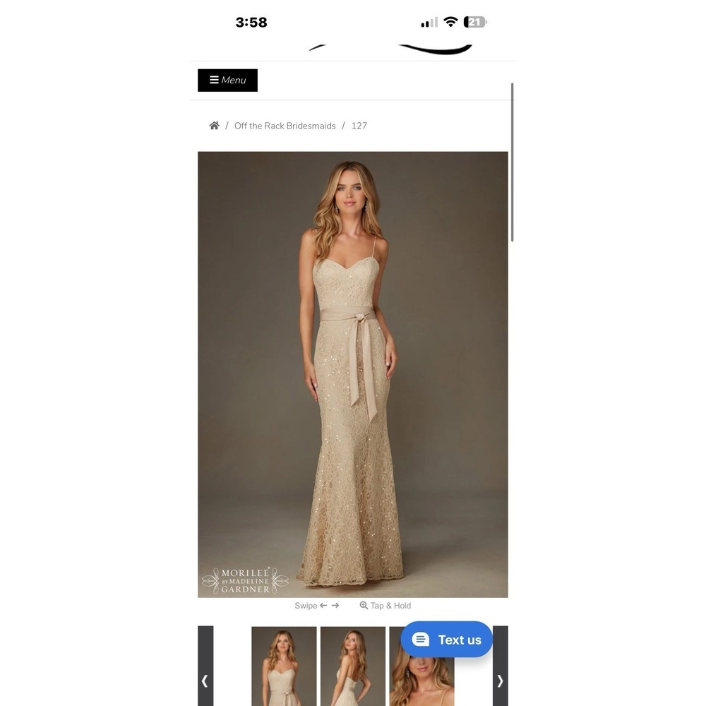 NWT Morilee Madeline Gardner Style 127 Champagne Beaded Lace Dress Women's 12